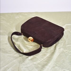 Vintage brown suede handbag with detail closure